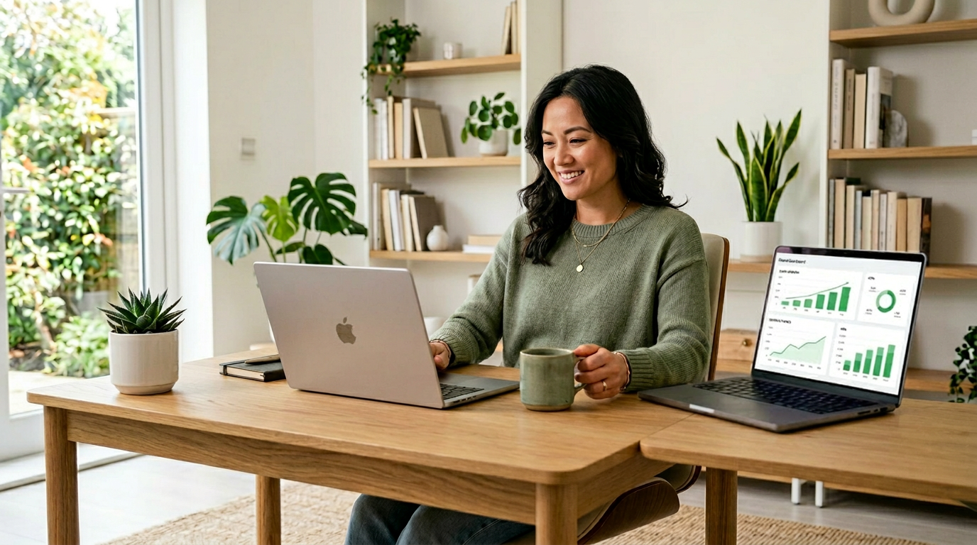 Coach reviewing automation results on laptop